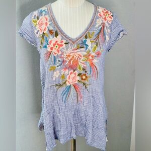 Johnny Was Lavender Floral Embroidered Top
